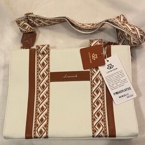 NWT Lovevook Cream and Brown canvas Shoulder Bag purse